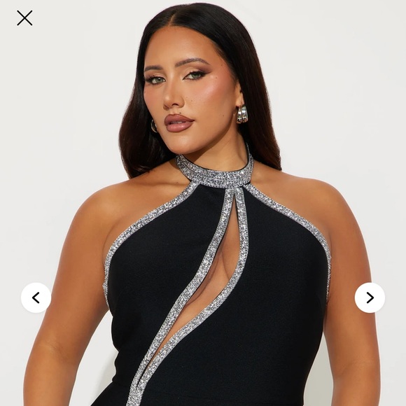 ~Elegant Black Kari Rhinestone Maxi Dress w/ Assymetric Rhinestone Trim~ - Picture 5 of 10